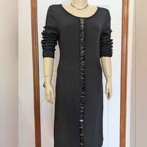Leo Guy Paris Black Long Sleeve Dress with Beaded Detail